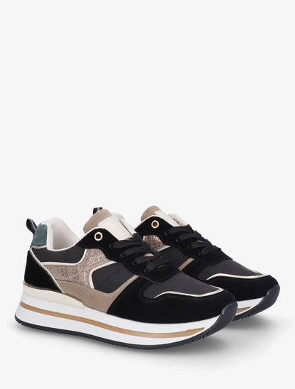 Sneakers compensées à empiècement métallique au talon - Noir - 4