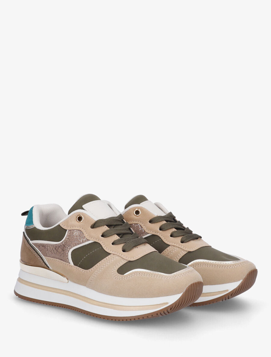 Sneakers compensées à empiècement métallique au talon - Bleu canard - 4