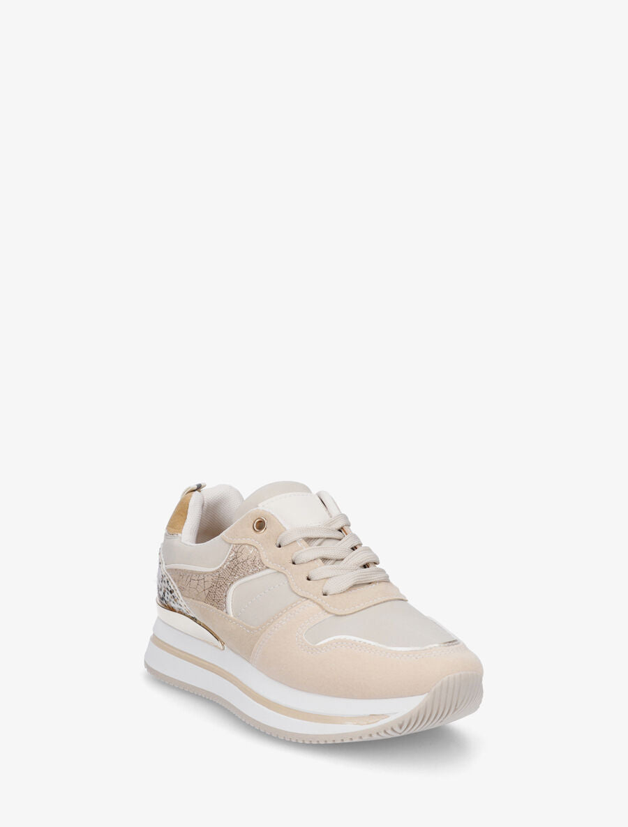 Sneakers compensées à empiècement métallique au talon - Beige - 2