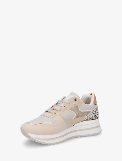 Sneakers compensées à empiècement métallique au talon - Beige - 3