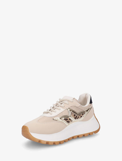 Sneakers compensées à détail imprimé léopard - Taupe - 3