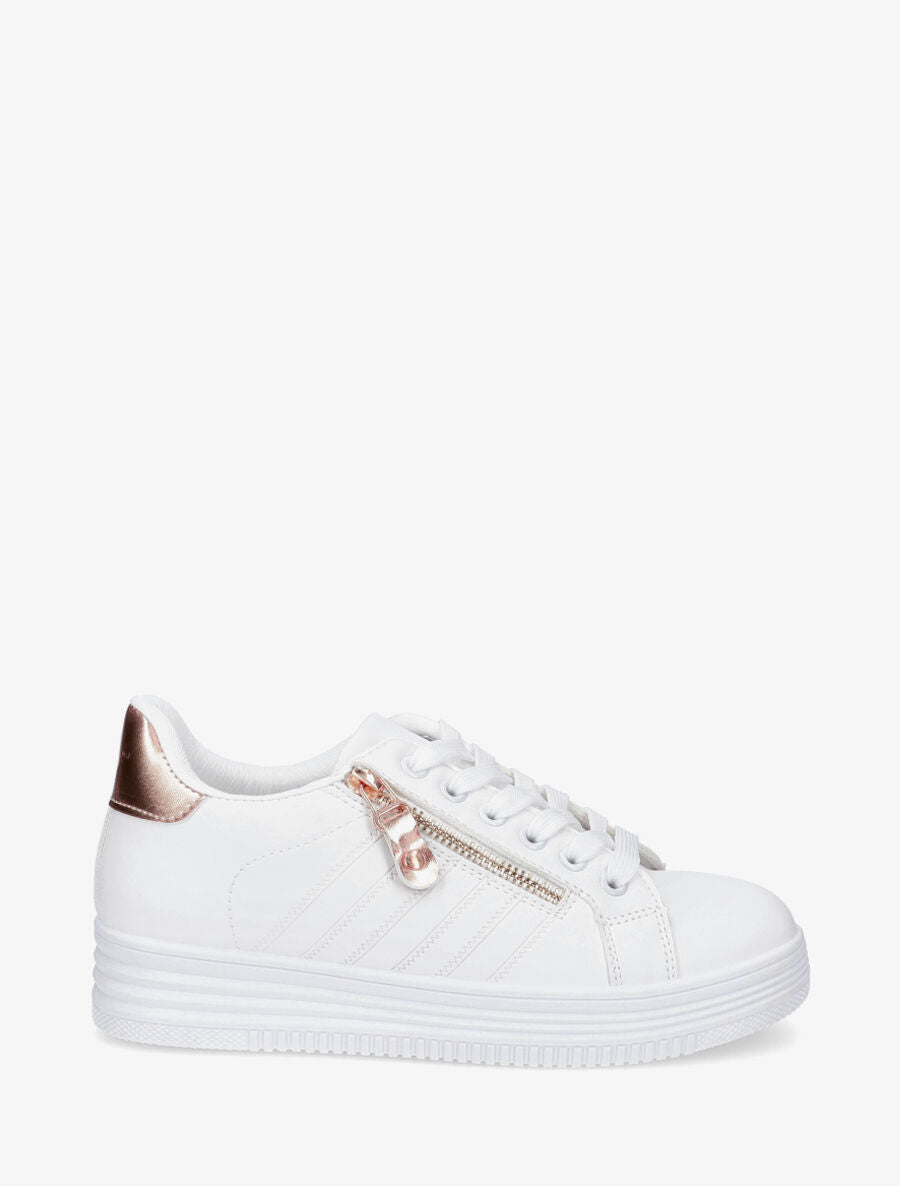 Baskets à zip et contrefort contrastant - Blanc/rose gold - 1