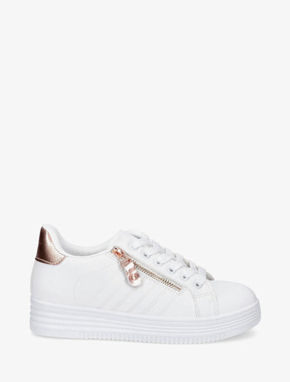 Baskets à zip et contrefort contrastant - Blanc/rose gold - 1