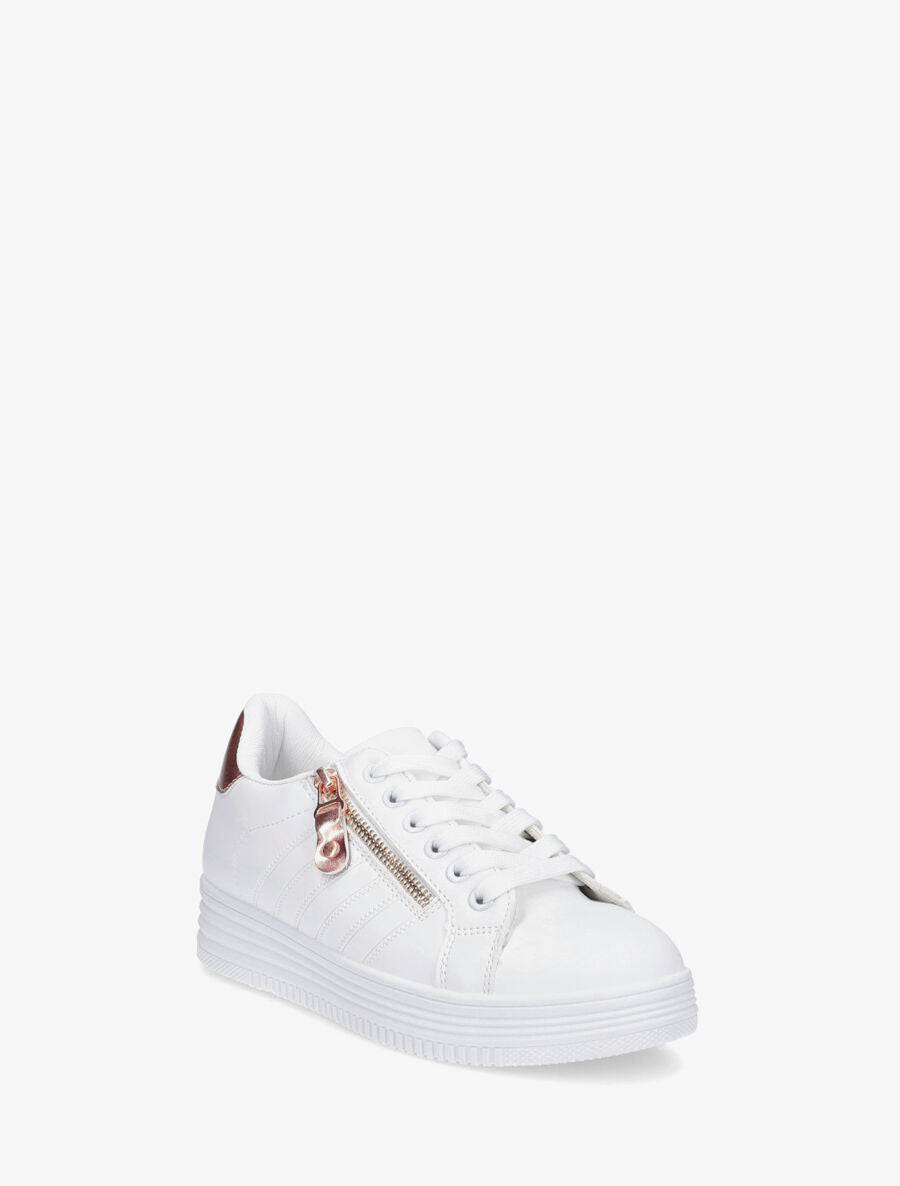 Baskets à zip et contrefort contrastant - Blanc/rose gold - 2