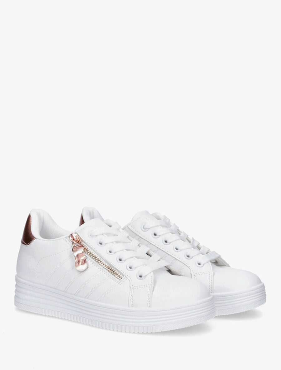 Baskets à zip et contrefort contrastant - Blanc/rose gold - 4