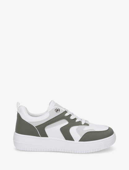 Baskets bicolore en simili - Kaki - 5
