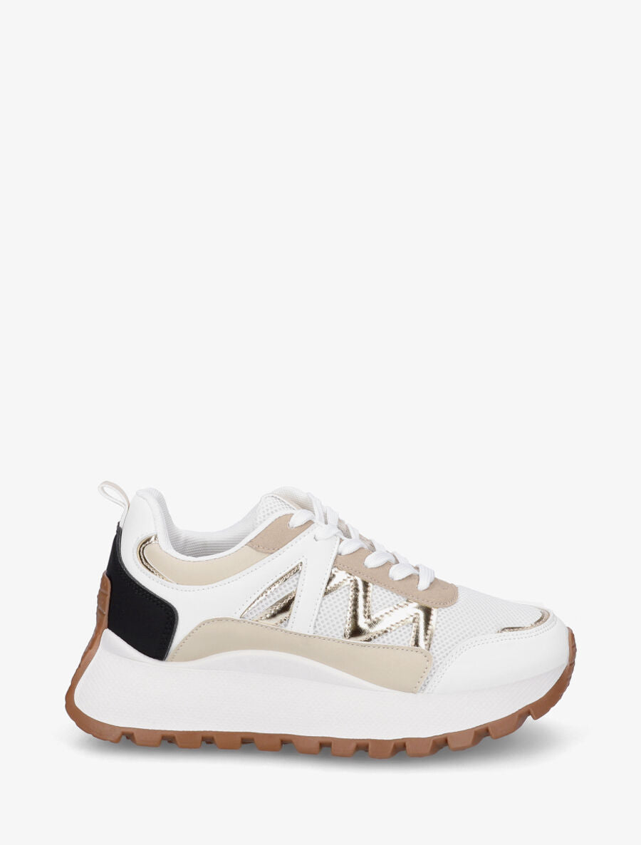 Sneakers à plateforme et bi-matière - Blanc - 5