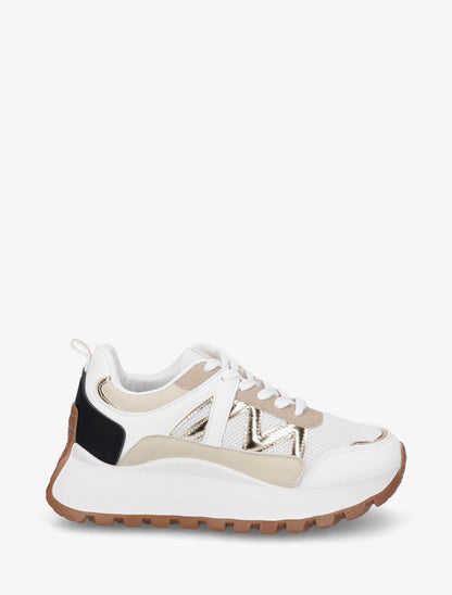 Sneakers à plateforme et bi-matière - Blanc - 5