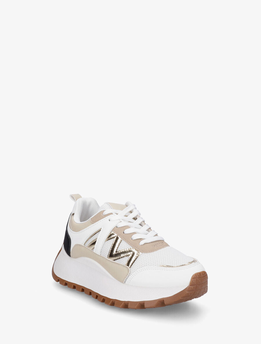 Sneakers à plateforme et bi-matière - Blanc - 2