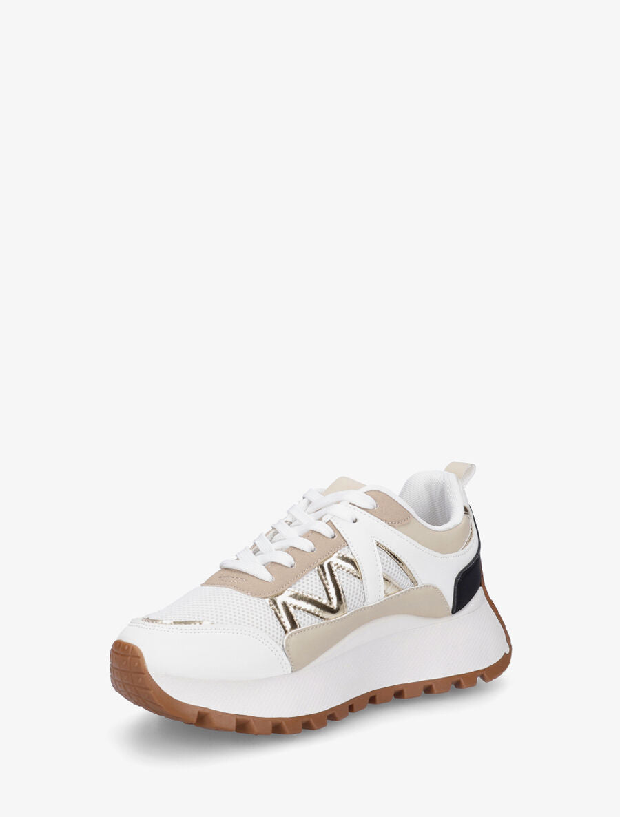 Sneakers à plateforme et bi-matière - Blanc - 3