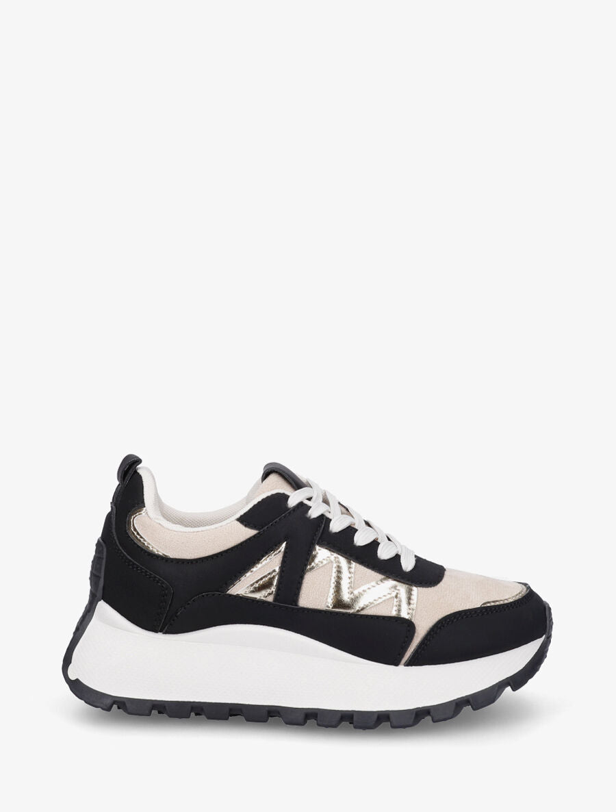 Sneakers à plateforme et bi-matière - Noir - 1
