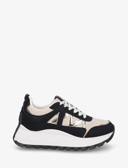 Sneakers à plateforme et bi-matière - Noir - 1