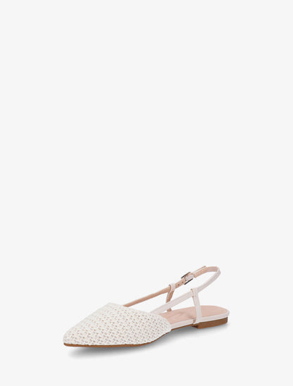 Ballerines pointus effet tressé à talon ouvert - Blanc - 3
