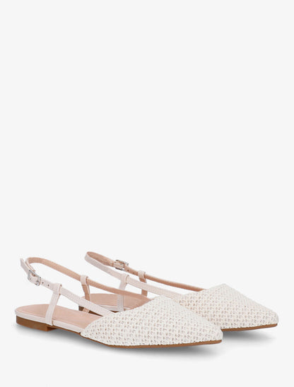 Ballerines pointus effet tressé à talon ouvert - Blanc - 4
