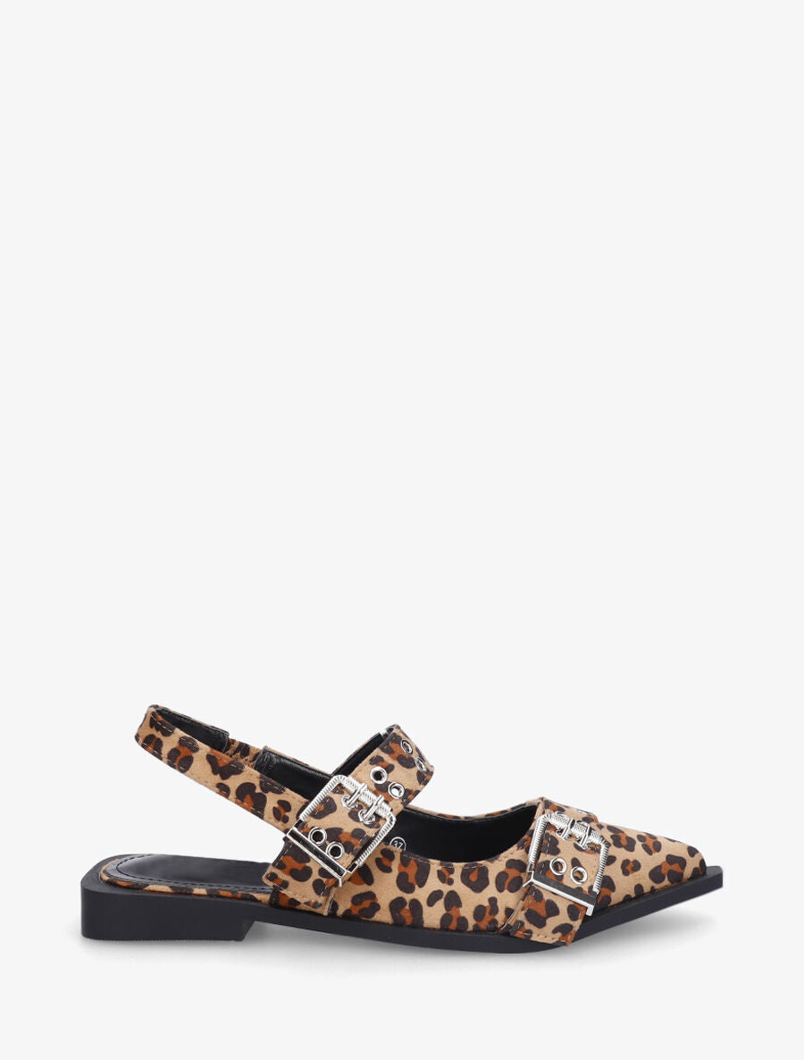 Ballerines léopard ouvertes à boucles et bout pointu - Camel - 1