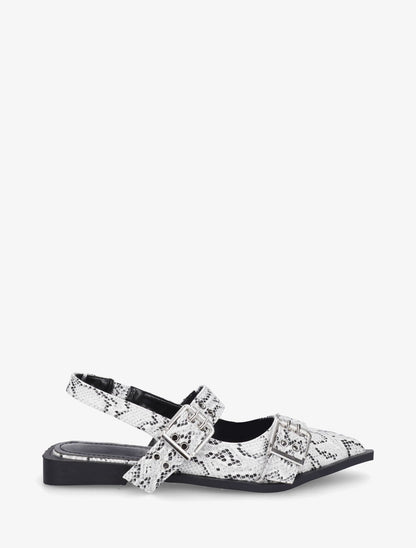 Ballerines python ouvertes à boucles et bout pointu - Gris - 1