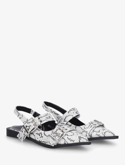 Ballerines python ouvertes à boucles et bout pointu - Gris - 4