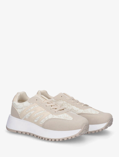 Baskets en simili et dentelle - Beige clair - 4