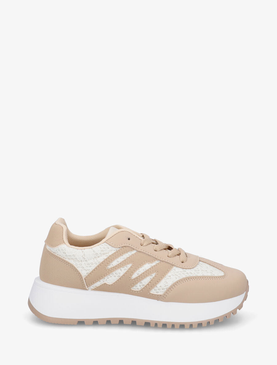 Baskets en simili et dentelle - Beige foncé - 5
