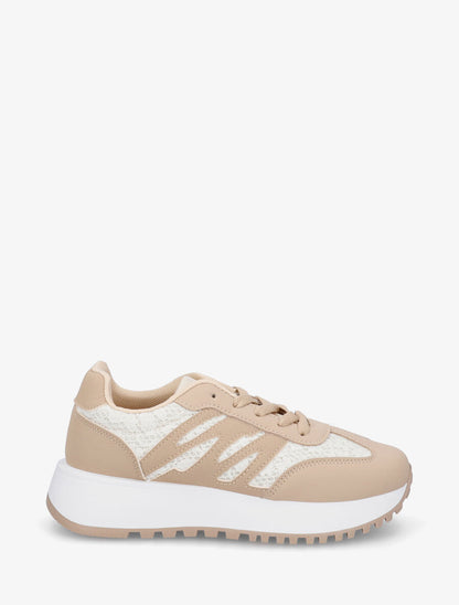 Baskets en simili et dentelle - Beige foncé - 5