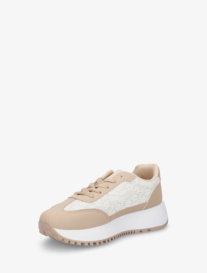 Baskets en simili et dentelle - Beige foncé - 3