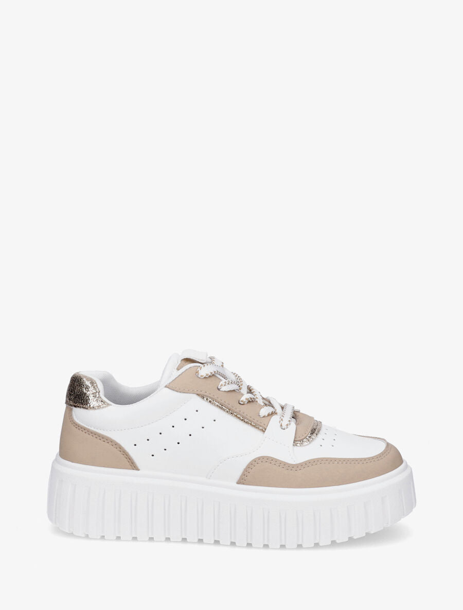 Baskets en simili à semelles striées - Beige - 1