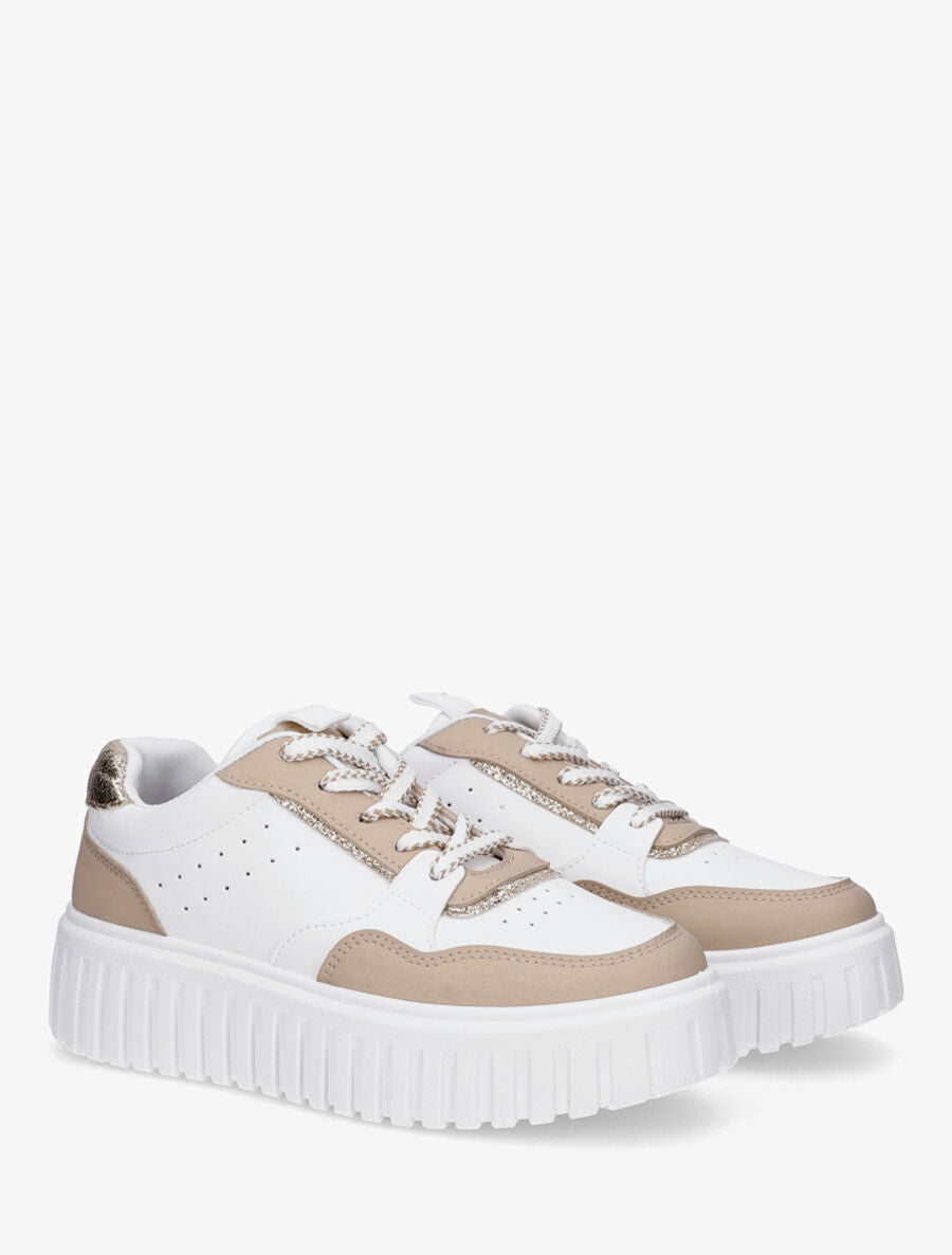 Baskets en simili à semelles striées - Beige - 4