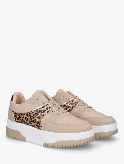 Baskets à imprimé léopard et empiècements nacrés - Beige - 4