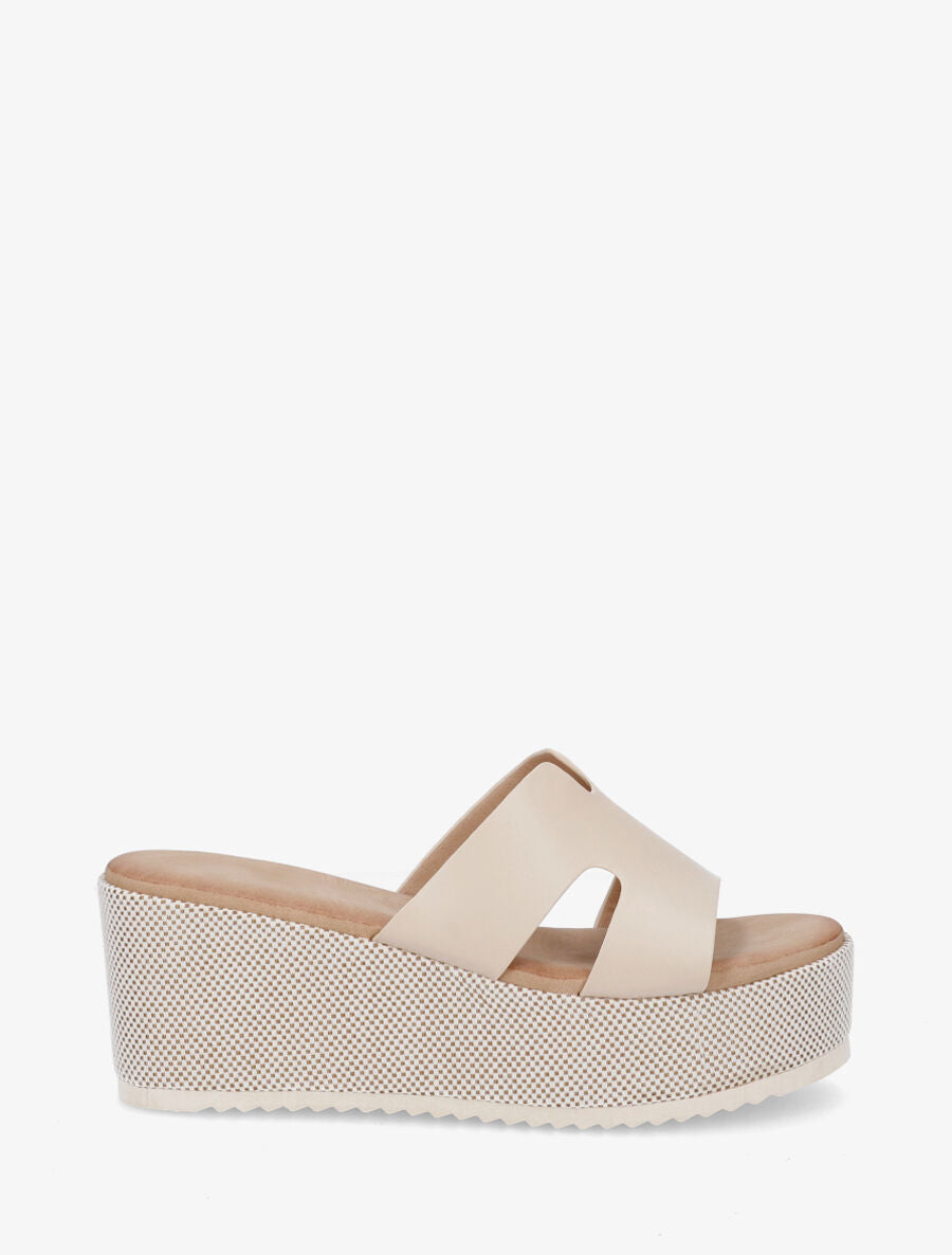 Mules compensées à bride ajourée - Beige - 1