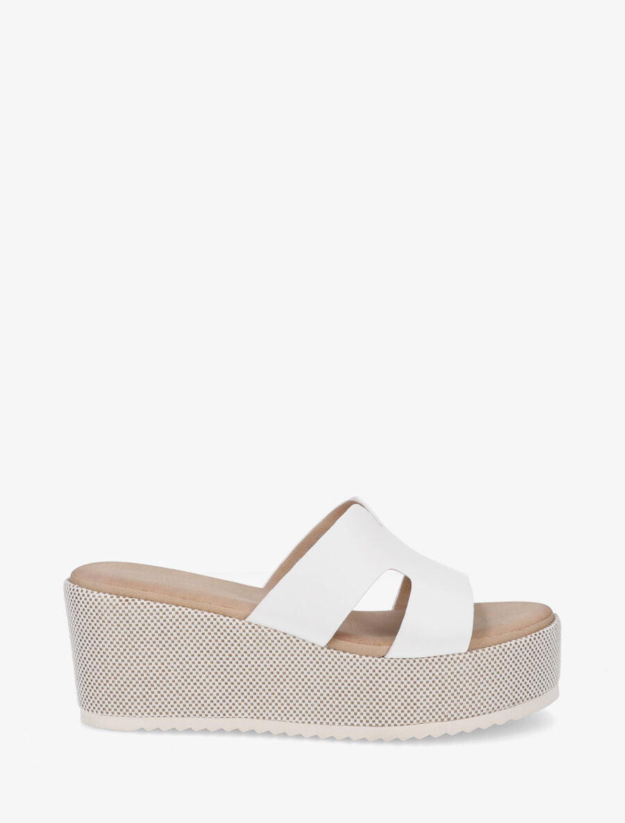 Mules compensées à bride ajourée - Blanc - 1