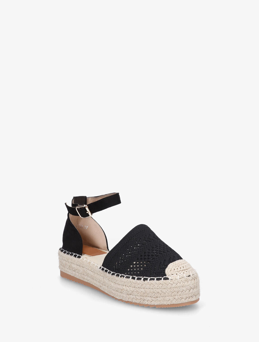Espadrilles crochet à semelle compensée - Noir - 2