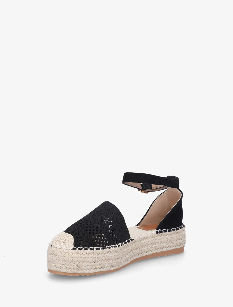 Espadrilles crochet à semelle compensée - Noir - 3