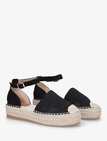 Espadrilles crochet à semelle compensée - Noir - 4