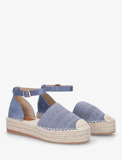 Espadrilles crochet à semelle compensée - Bleu clair - 4