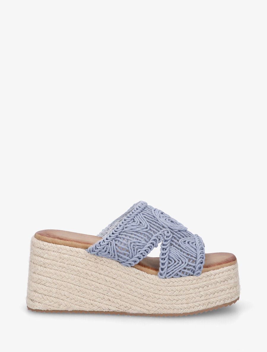 Mules style macramé à talon compensé - Bleu clair - 5