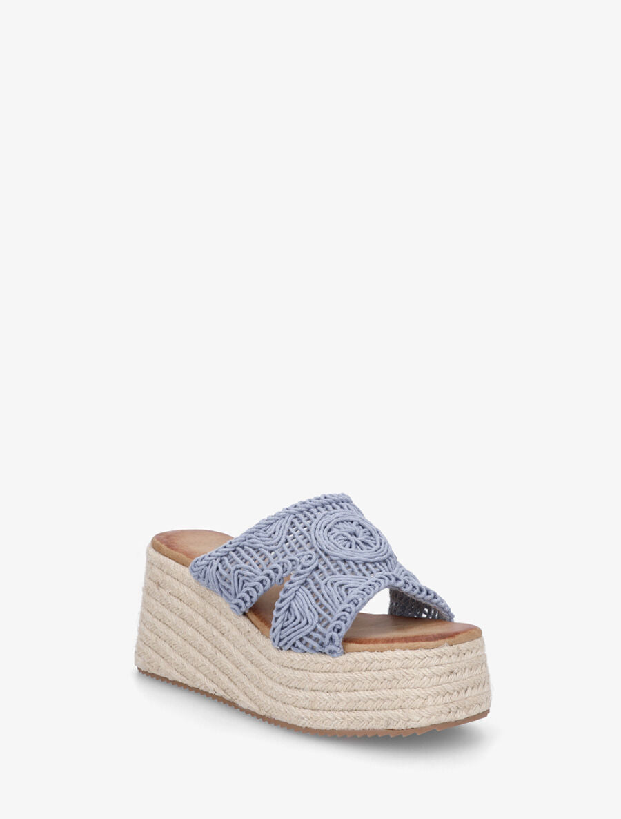 Mules style macramé à talon compensé - Bleu clair - 2
