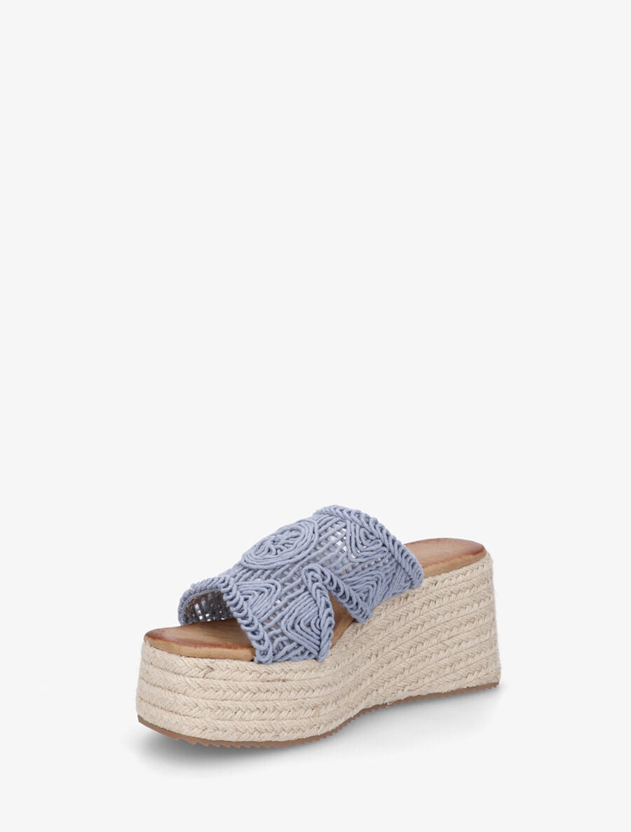 Mules style macramé à talon compensé - Bleu clair - 3