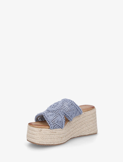 Mules style macramé à talon compensé - Bleu clair - 3