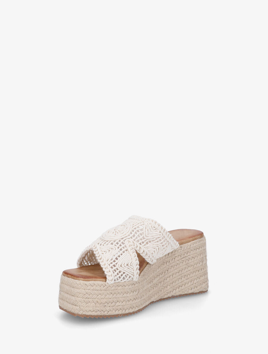 Mules style macramé à talon compensé - Beige - 3