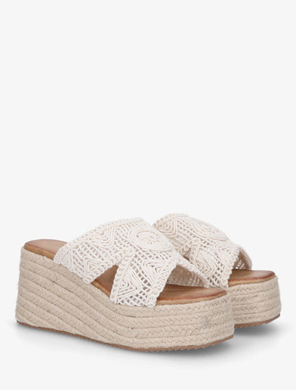 Mules style macramé à talon compensé - Beige - 4