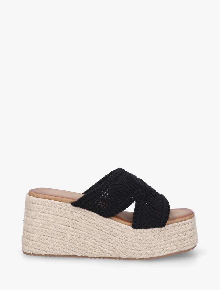 Mules style macramé à talon compensé - Noir - 5