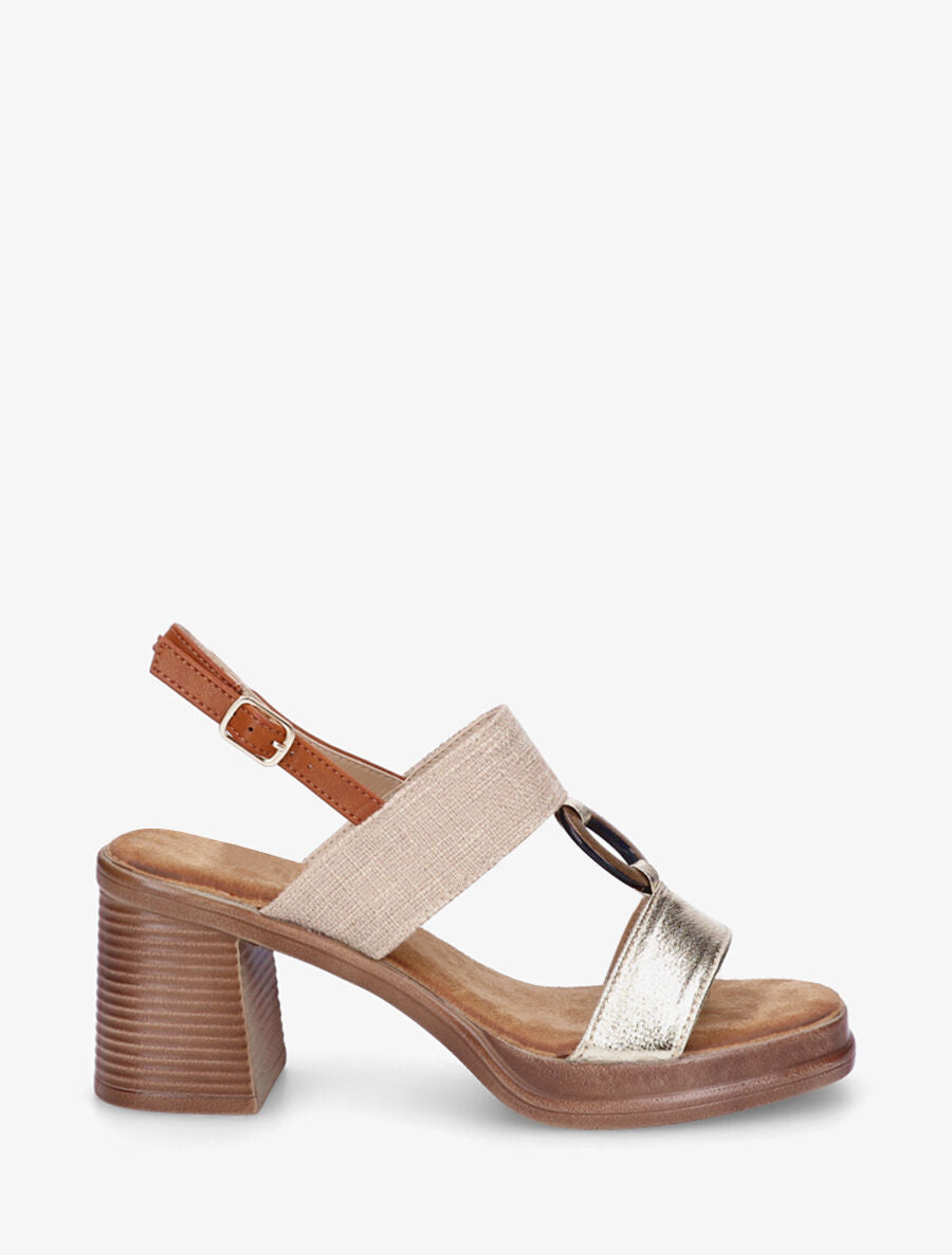 Sandales à talon bimatière à anneau - Or - 1