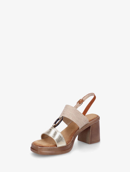 Sandales à talon bimatière à anneau - Or - 3