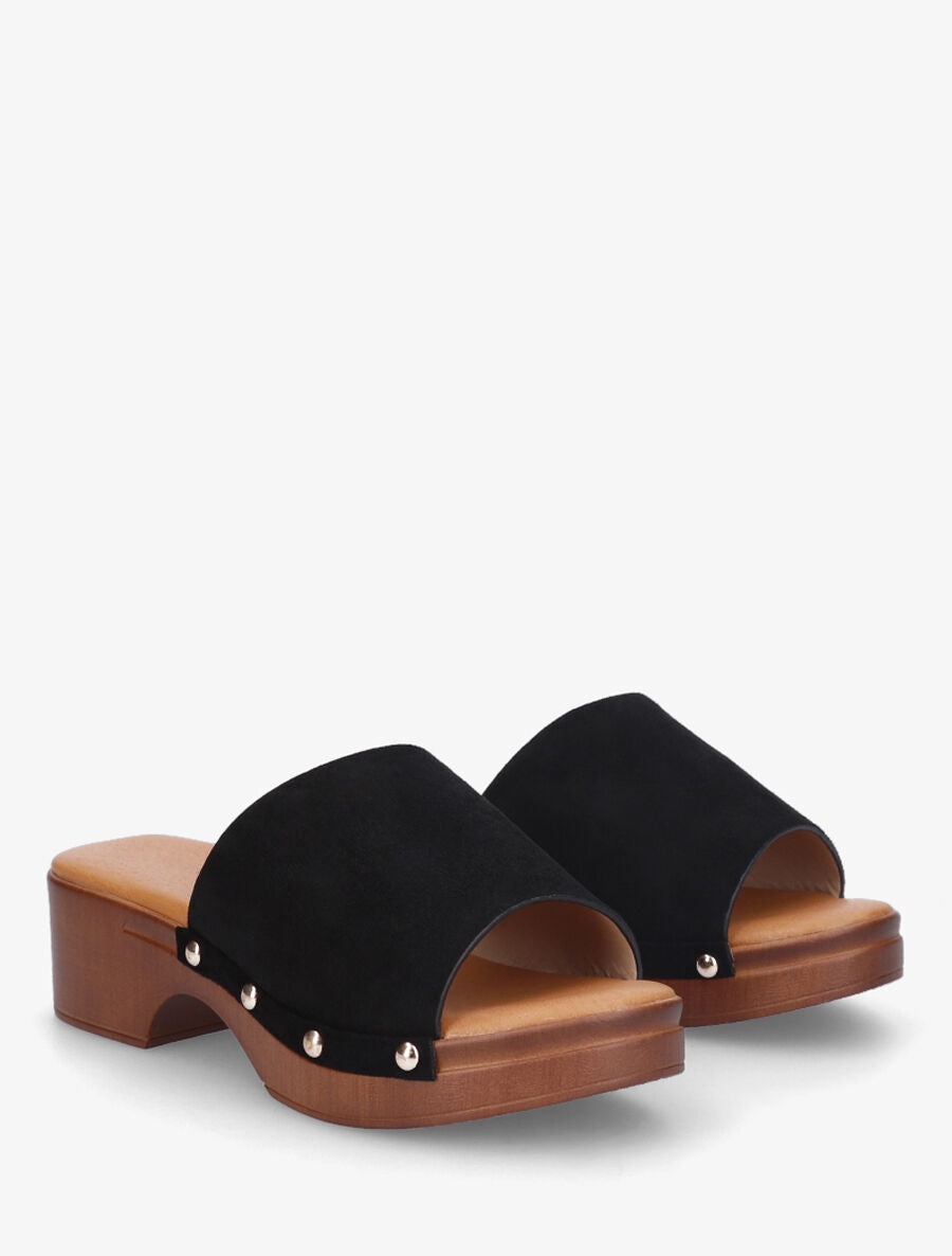 Mules style sabot en suédine - Noir - 4