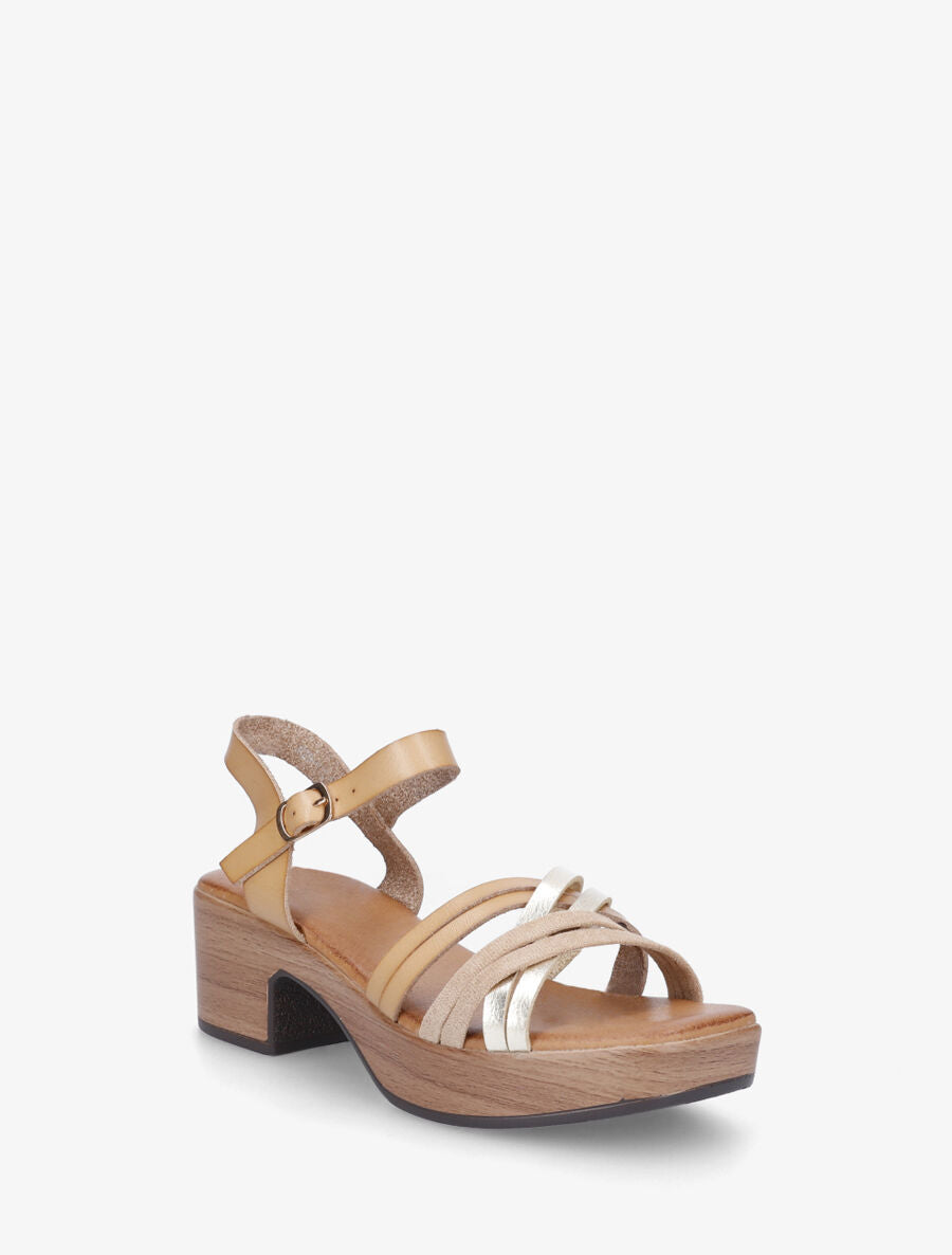 Sandales bimatière à multibride croisées - Beige - 2