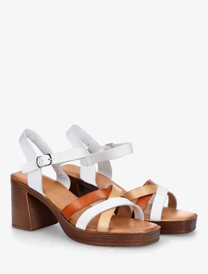 Sandales à talon et brides croisées - Blanc - 4