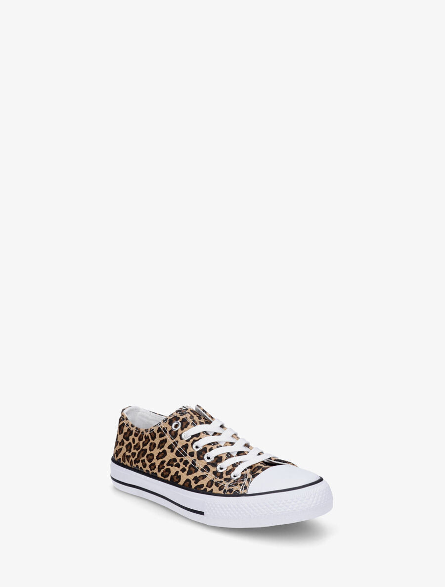 Baskets basiques en toile imprimé léopard - Beige - 2