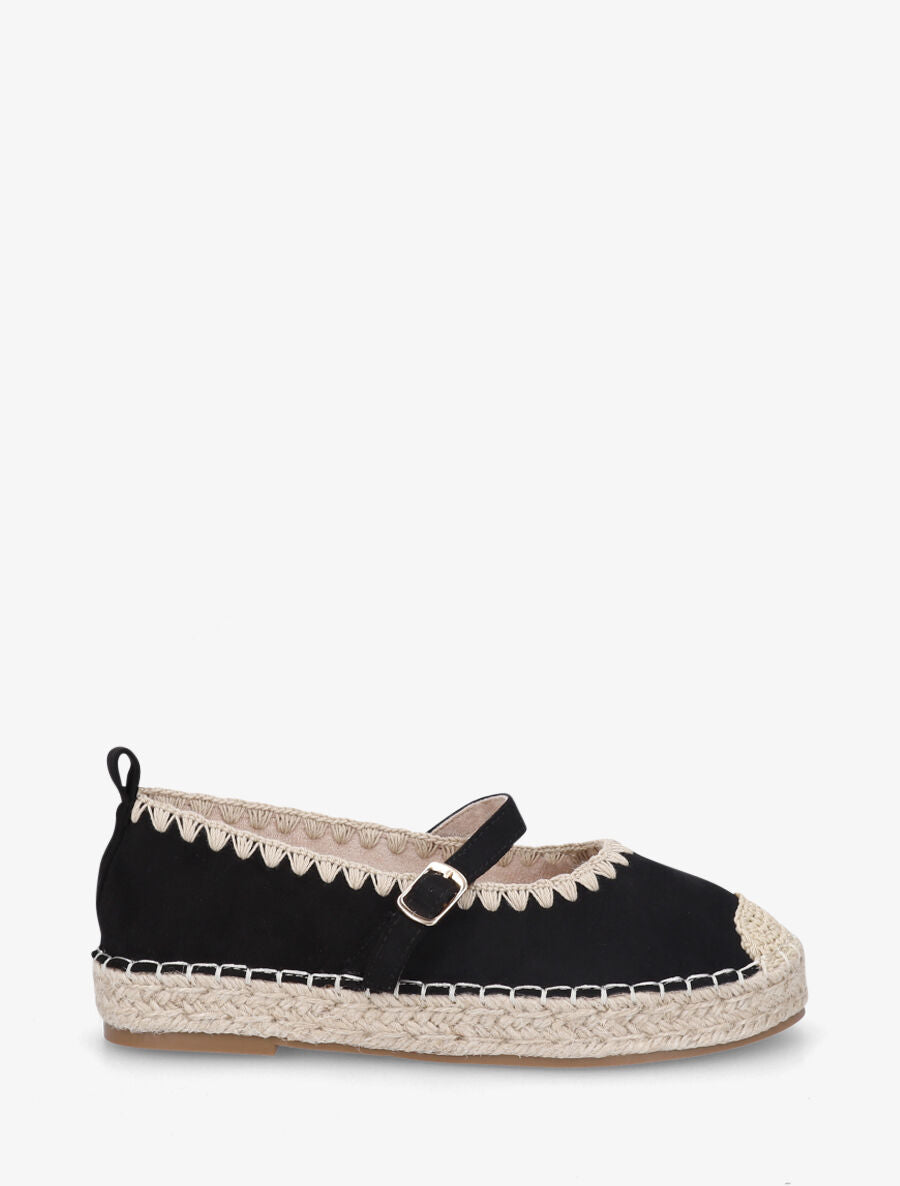 Ballerines en suédine style espadrilles - Noir - 5