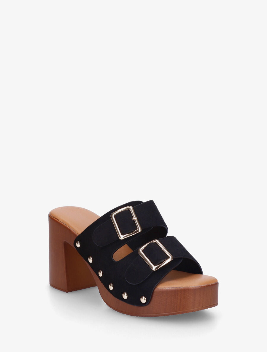 Mules style sabot à double brides à boucle - Noir - 2