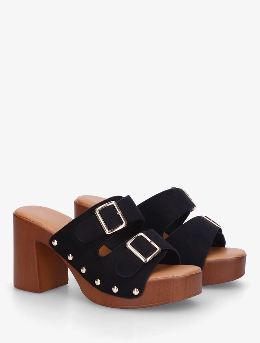 Mules style sabot à double brides à boucle - Noir - 4
